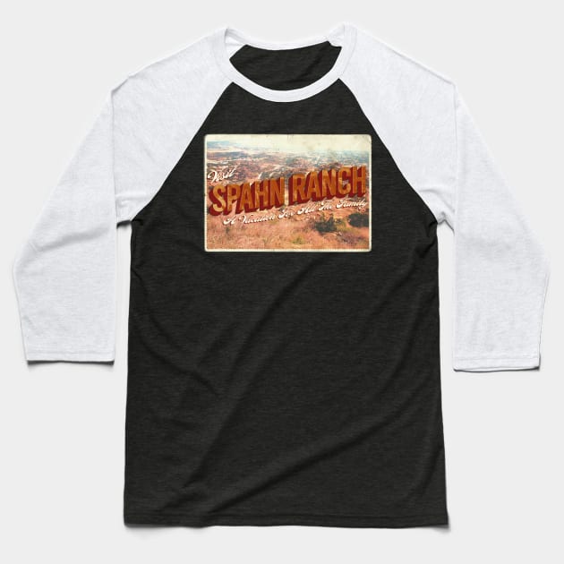 Spahn Ranch Postcard Design Baseball T-Shirt by HellwoodOutfitters